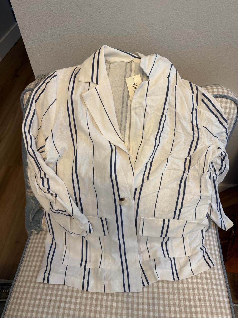 Women's White Blazer with Navy Stripes